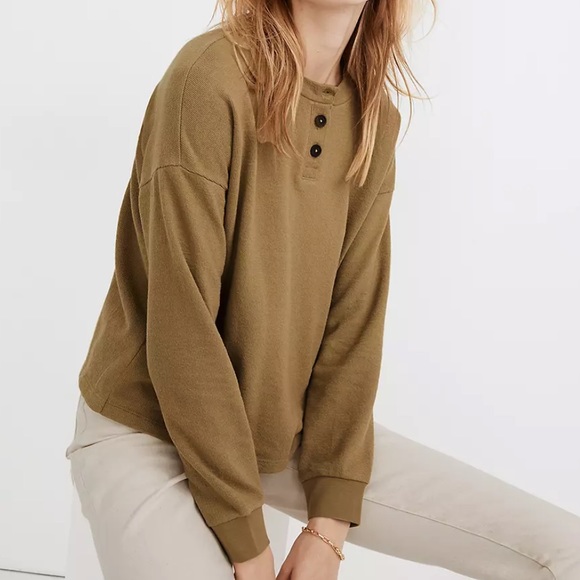 Madewell Drop-Sleeve Green Henley Thermal Shirt - Picture 2 of 4